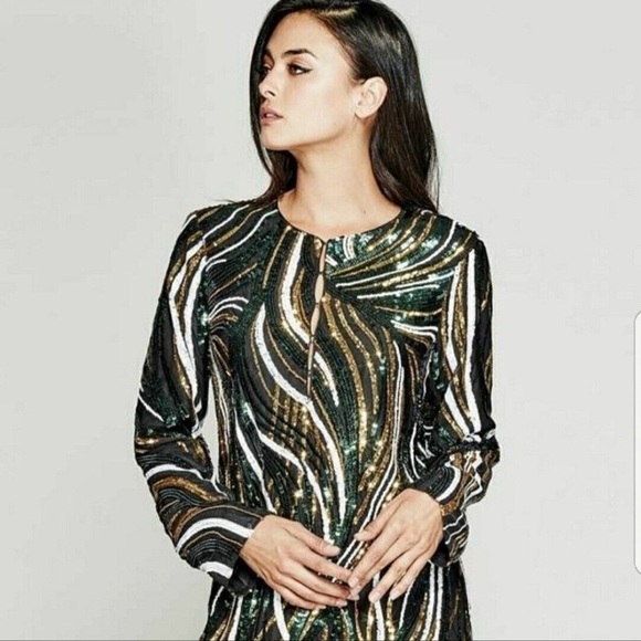 Marciano Dresses & Skirts - Marciano "Jen Tunic Dress" in Green and Gold Sequin